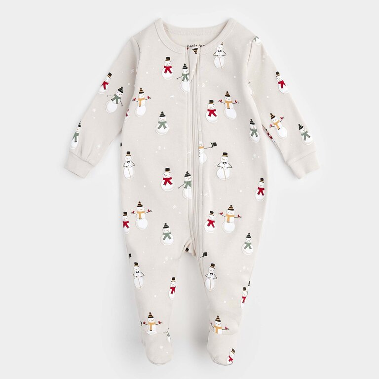 PETIT LEM PYJAMA À PATTES À IMPRIMÉS DE BONHOMMES DE NEIGE - CRÈME
