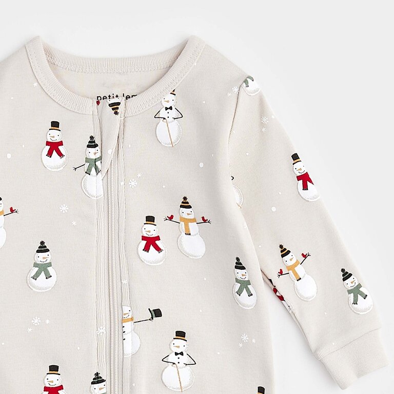 PETIT LEM PYJAMA À PATTES À IMPRIMÉS DE BONHOMMES DE NEIGE - CRÈME