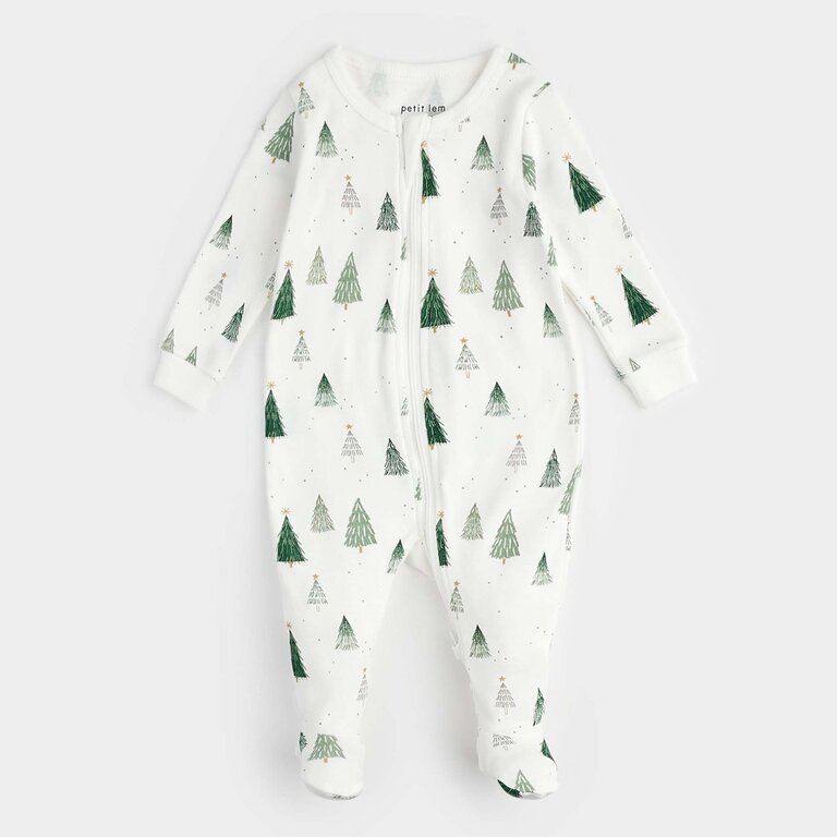 PETIT LEM PYJAMA À PATTES À IMPRIMÉS DE SAPINS - BLANC