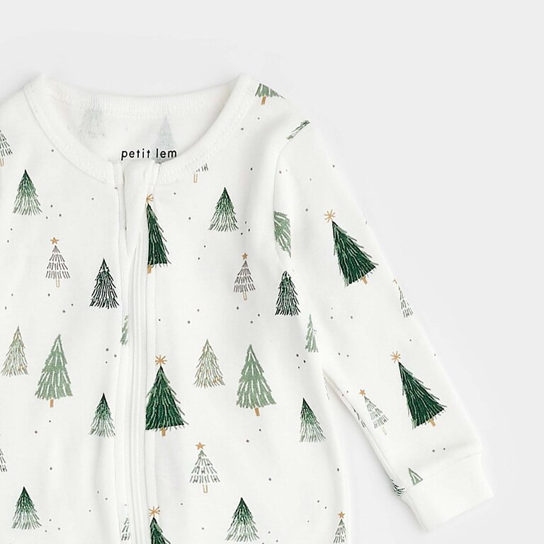 PETIT LEM PYJAMA À PATTES À IMPRIMÉS DE SAPINS - BLANC
