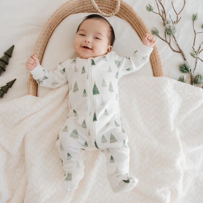PETIT LEM PYJAMA À PATTES À IMPRIMÉS DE SAPINS - BLANC