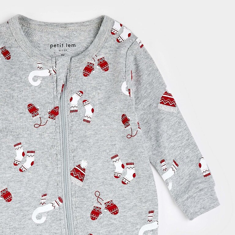 PETIT LEM PYJAMA À PATTES À IMPRIMÉS DE TRICOTS - GRIS