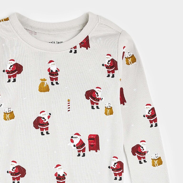 PETIT LEM PYJAMA 2 PIÈCES À IMPRIMÉS DE SANTA - GRIS
