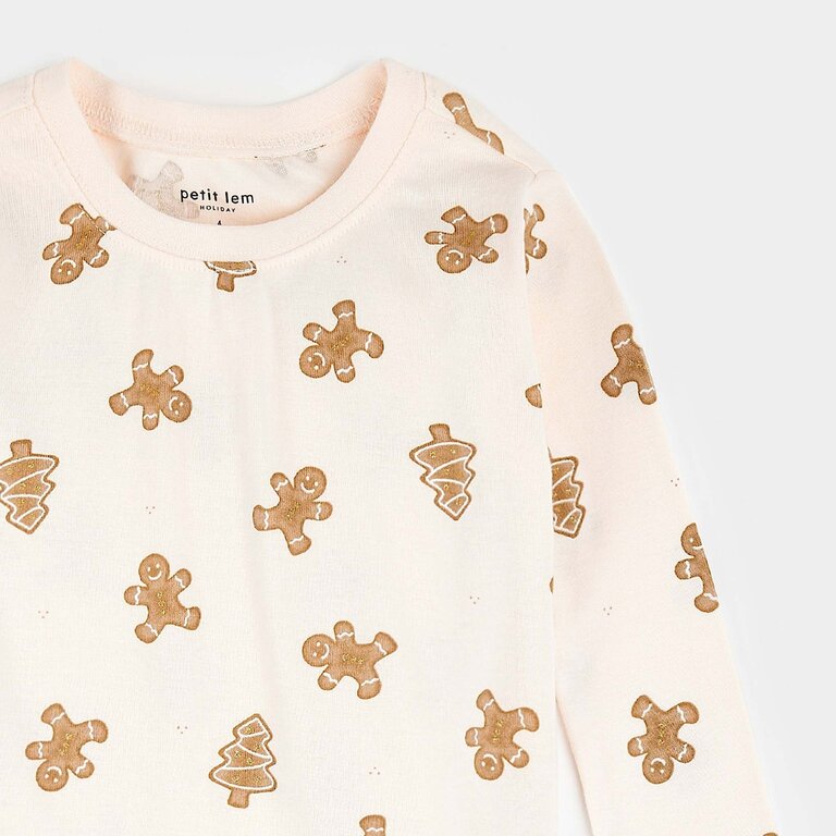PETIT LEM PYJAMA 2 PIÈCES À IMPRIMÉS DE PAINS D'ÉPICE - ROSE PIVOINE