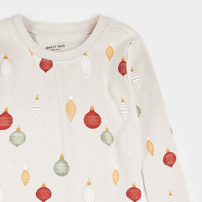PETIT LEM PYJAMA 2 PIÈCES À IMPRIMÉS DE BOULES DE NOËL - CRÈME