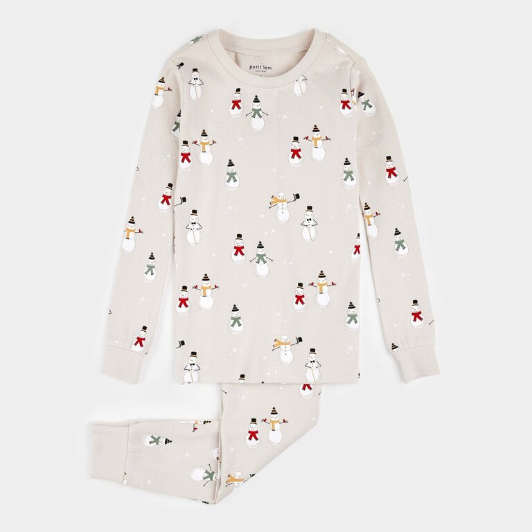 PETIT LEM PYJAMA 2 PIÈCES À IMPRIMÉS DE BONHOMMES DE NEIGE - CRÈME