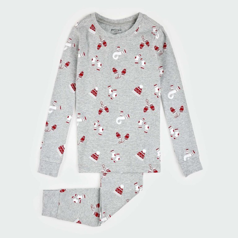 PETIT LEM PYJAMA 2 PIÈCES À IMPRIMÉS DE TRICOTS - GRIS