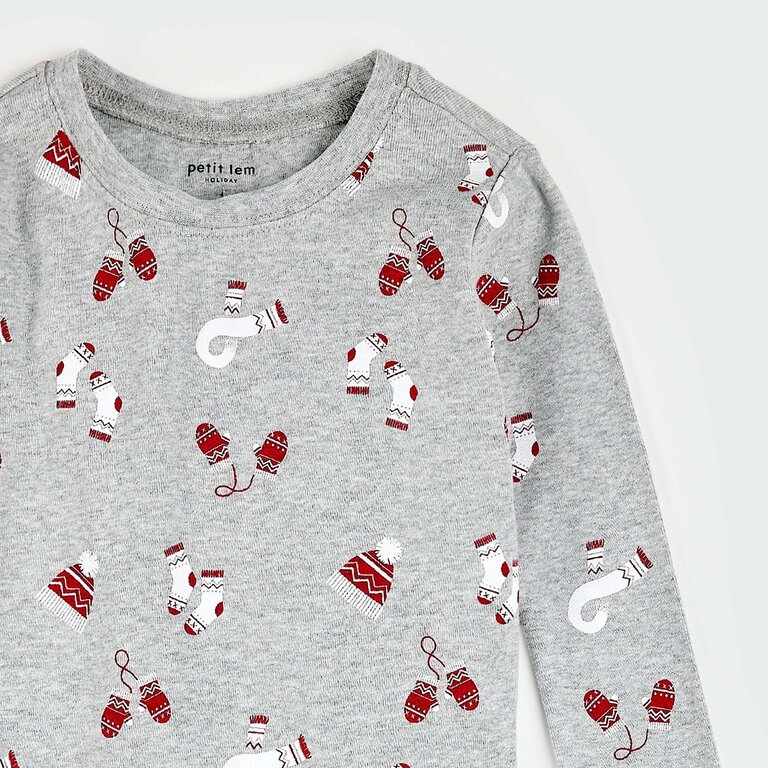 PETIT LEM PYJAMA 2 PIÈCES À IMPRIMÉS DE TRICOTS - GRIS