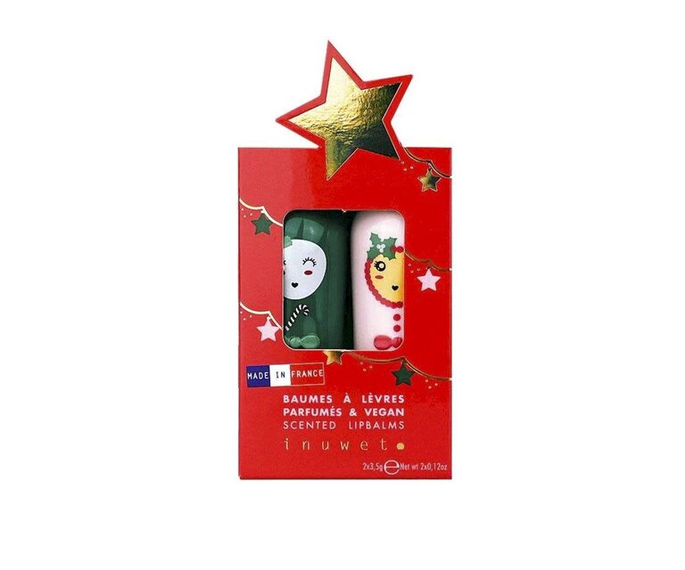 INUWET DUO DE BAUMES À LÈVRES ÉTOILE DE NOËL - CERISE + SUCRE D'ORGE