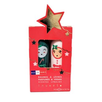 INUWET DUO DE BAUMES À LÈVRES ÉTOILE DE NOËL - CERISE + SUCRE D'ORGE
