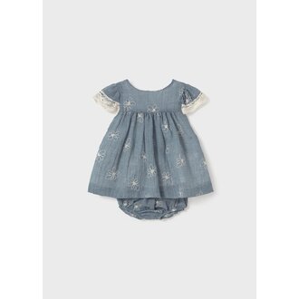 MAYORAL ROBE ET CULOTTE BRODERIES DE FLEURS - BLEU CHAMBRAY