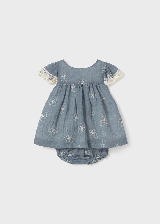 MAYORAL ROBE ET CULOTTE BRODERIES DE FLEURS - BLEU CHAMBRAY