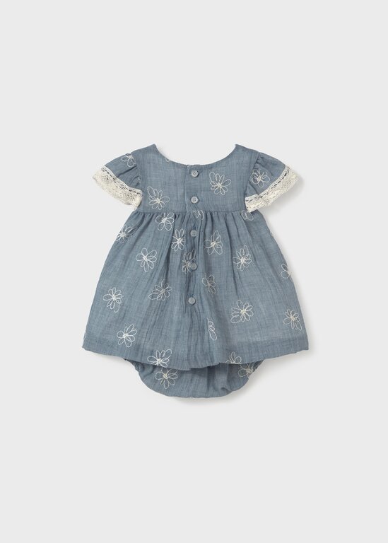 MAYORAL ROBE ET CULOTTE BRODERIES DE FLEURS - BLEU CHAMBRAY