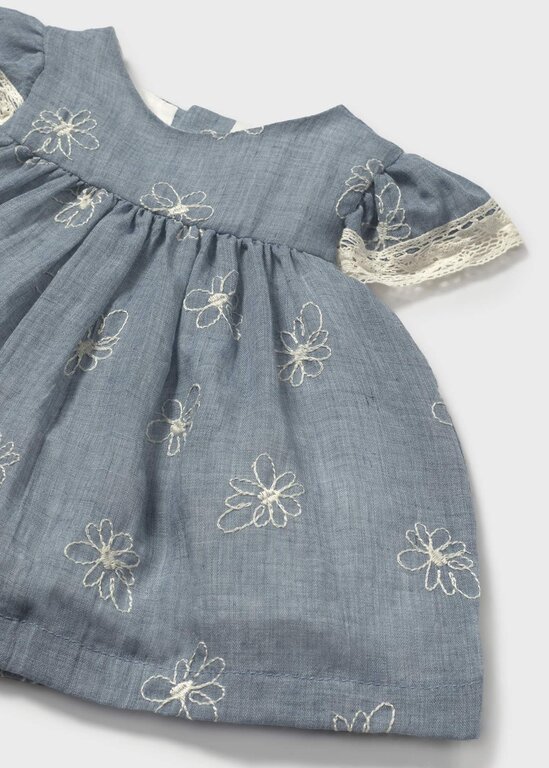 MAYORAL ROBE ET CULOTTE BRODERIES DE FLEURS - BLEU CHAMBRAY