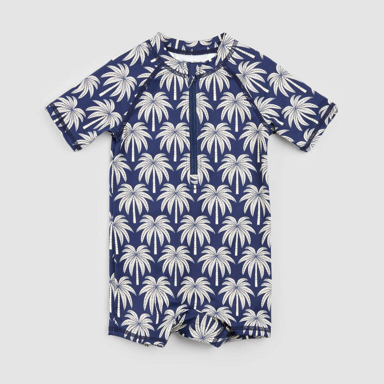 MILES THE LABEL PALM PRINT SWIM ROMPER - NAVY
