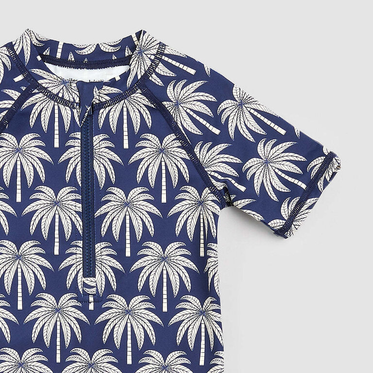 MILES THE LABEL PALM PRINT SWIM ROMPER - NAVY