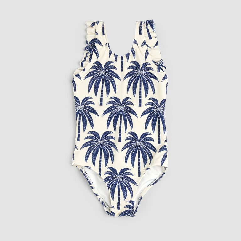 MILES THE LABEL ONE-PIECE PALM PRINT SWIMSUIT - NAVY