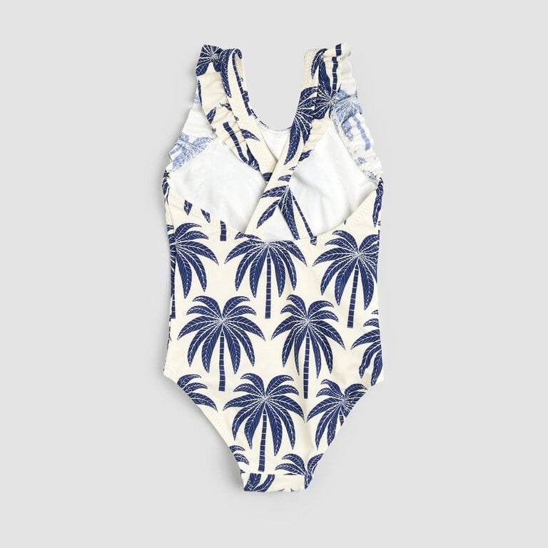 MILES THE LABEL ONE-PIECE PALM PRINT SWIMSUIT - NAVY