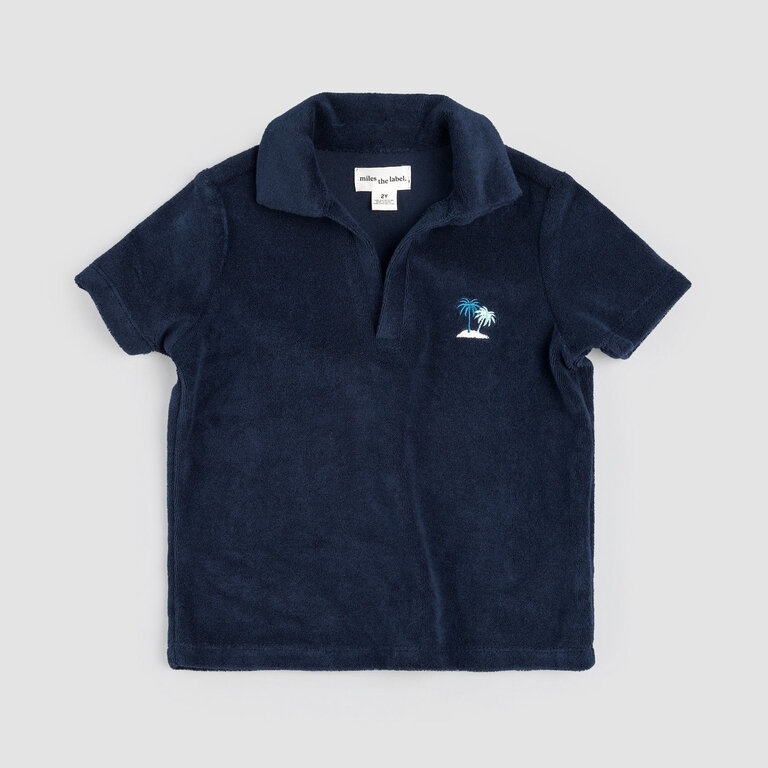 MILES THE LABEL POLO EN RATINE AVEC BRODERIE DE PALMIERS - MARINE