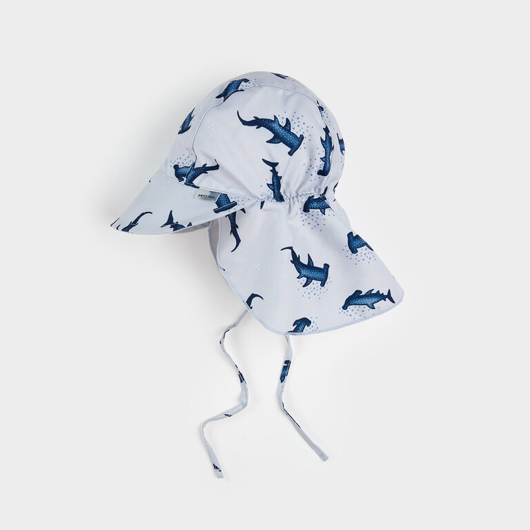 PETIT LEM CHAPEAU À OREILLETTES À IMPRIMÉS REQUINS MARTEAU - BLEU