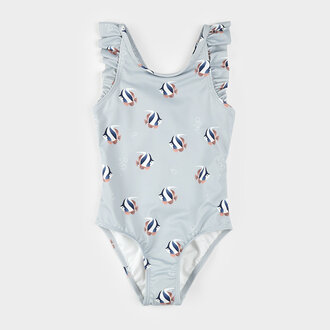 PETIT LEM MAILLOT À IMPRIMÉS DE POISSONS TROPICAUX - BLEU PÂLE