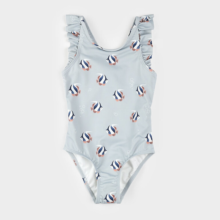 PETIT LEM MAILLOT À IMPRIMÉS DE POISSONS TROPICAUX - BLEU PÂLE