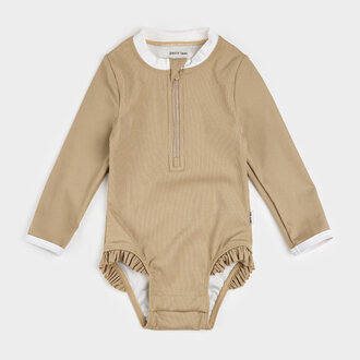 PETIT LEM RIBBED LONG-SLEEVE SWIMSUIT - TAUPE