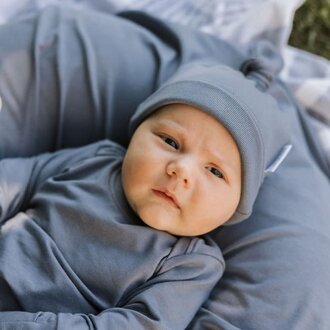 ZAK & ZOÉ BONNET EN BAMBOU (0-3 MOIS) - BLEU ACIER
