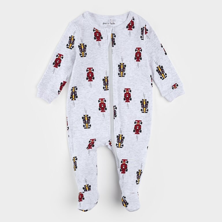 PETIT LEM PYJAMA À PATTES À IMPRIMÉS DE VOITURE DE COURSE - GRIS