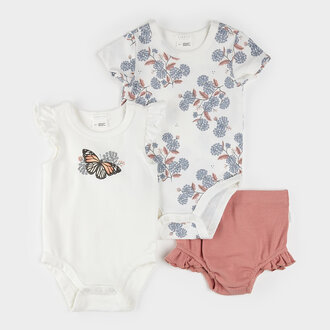 PETIT LEM ENSEMBLE CACHE-COUCHE (3 PCS) À IMPRIMÉ MONARQUES - ROSE