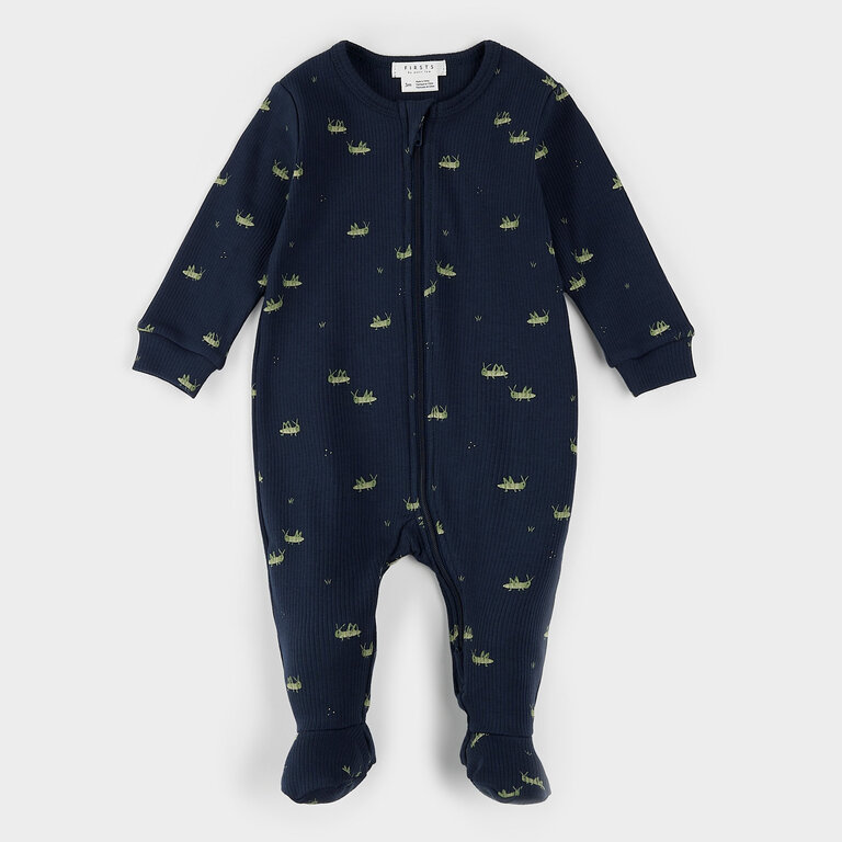 PETIT LEM PYJAMA À PATTES CÔTELÉ À IMPRIMÉ DE SAUTERELLE - MARINE