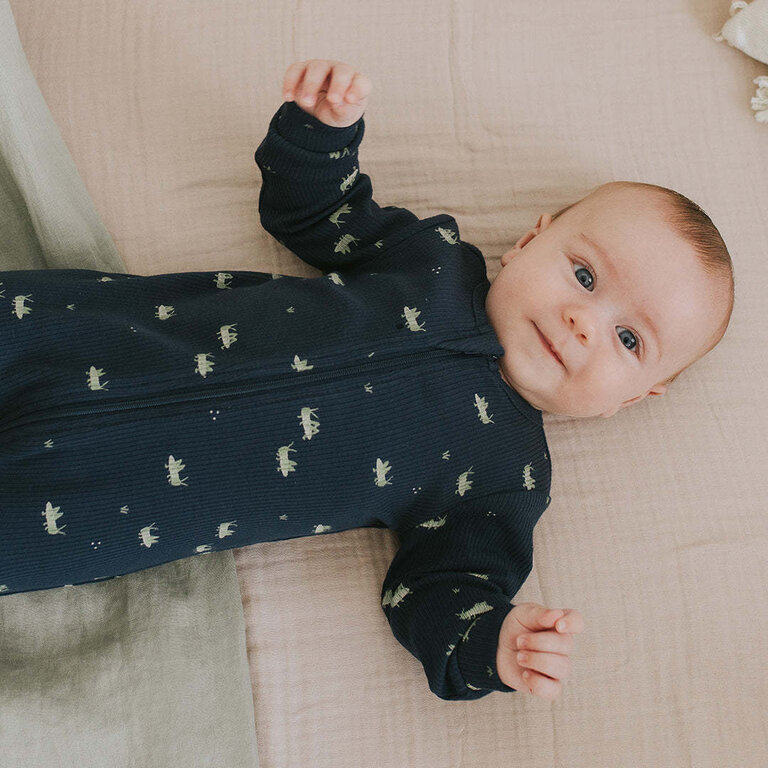 PETIT LEM PYJAMA À PATTES CÔTELÉ À IMPRIMÉ DE SAUTERELLE - MARINE