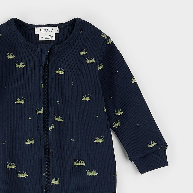 PETIT LEM PYJAMA À PATTES CÔTELÉ À IMPRIMÉ DE SAUTERELLE - MARINE