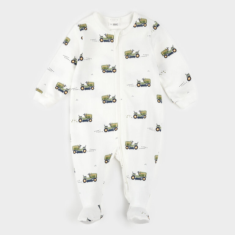 PETIT LEM PYJAMA À PATTES  À IMPRIMÉ DE TRACTEUR À GAZON - BLANC