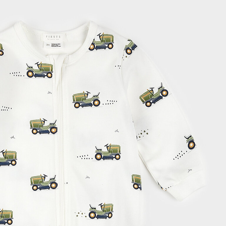 PETIT LEM PYJAMA À PATTES  À IMPRIMÉ DE TRACTEUR À GAZON - BLANC