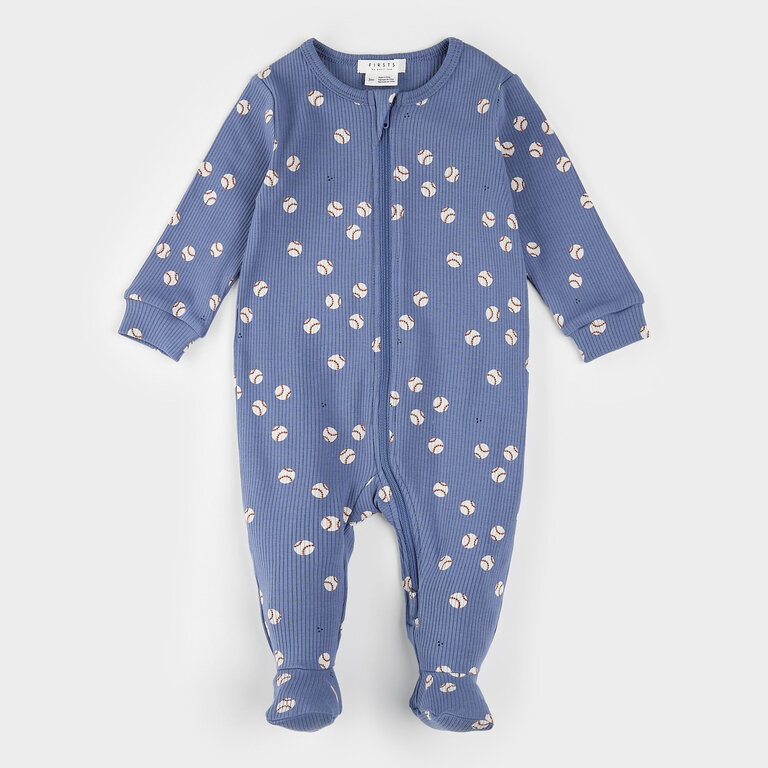 PETIT LEM PYJAMA À PATTES CÔTELÉ À IMPRIMÉ DE BALLE DE BASEBALL -  BLEU