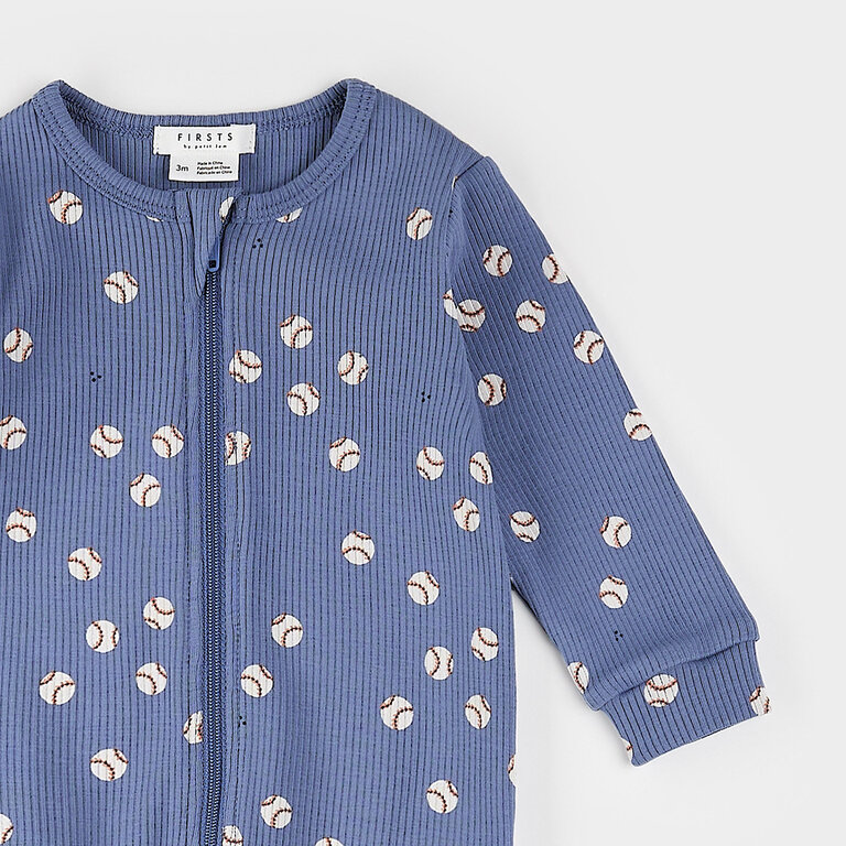 PETIT LEM PYJAMA À PATTES CÔTELÉ À IMPRIMÉ DE BALLE DE BASEBALL -  BLEU