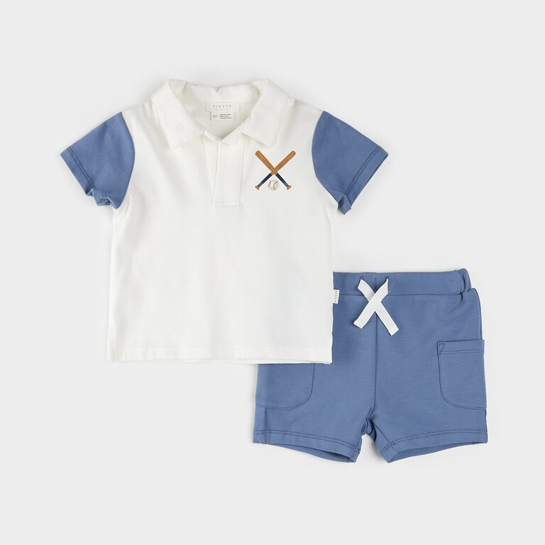 PETIT LEM ENSEMBLE POLO IMPRIMÉ BASEBALL - BLEU