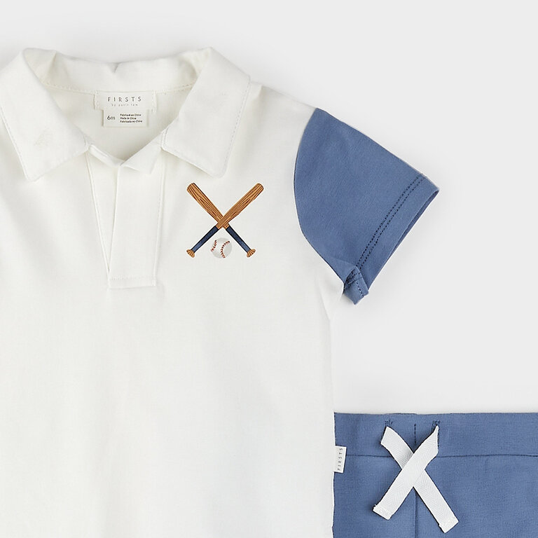 PETIT LEM ENSEMBLE POLO IMPRIMÉ BASEBALL - BLEU