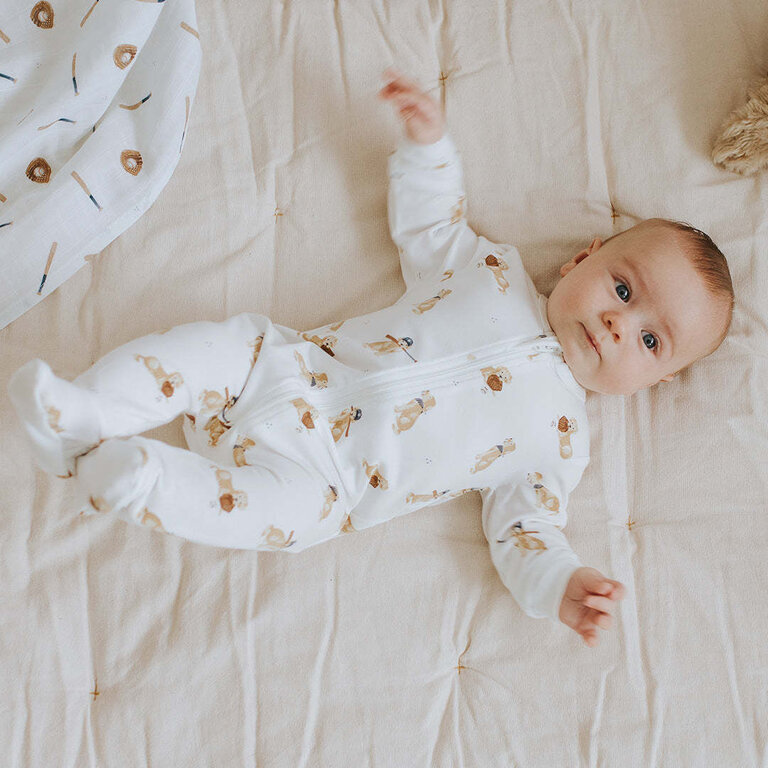 PETIT LEM PYJAMA À PATTES À IMPRIMÉ DE GOLDEN RETRIEVER - BLANC
