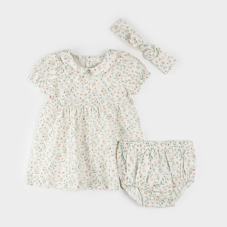 PETIT LEM ENSEMBLE DE ROBE (3 PCS) À IMPRIMÉ DE LAPINS DE PRINTEMPS - IVOIRE