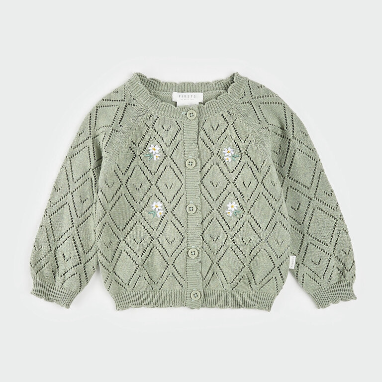 PETIT LEM CARDIGAN EN POINTELLE - SAUGE