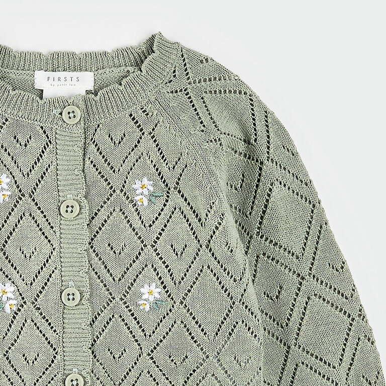 PETIT LEM CARDIGAN EN POINTELLE - SAUGE