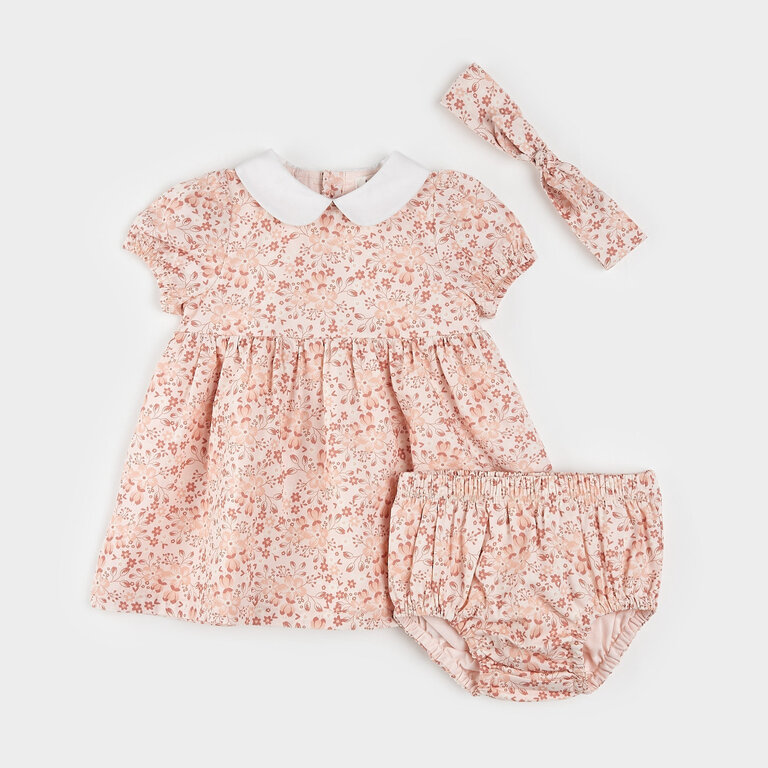 PETIT LEM ENSEMBLE DE ROBE (3 PCS) À IMPRIMÉ DE FLEURS - ROSE