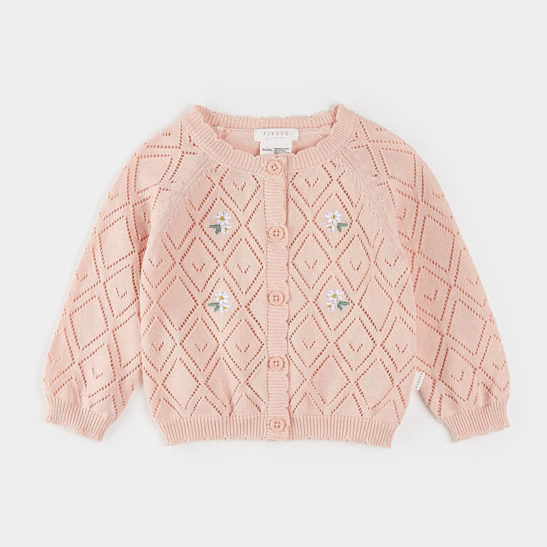 PETIT LEM CARDIGAN EN POINTELLE - ROSE