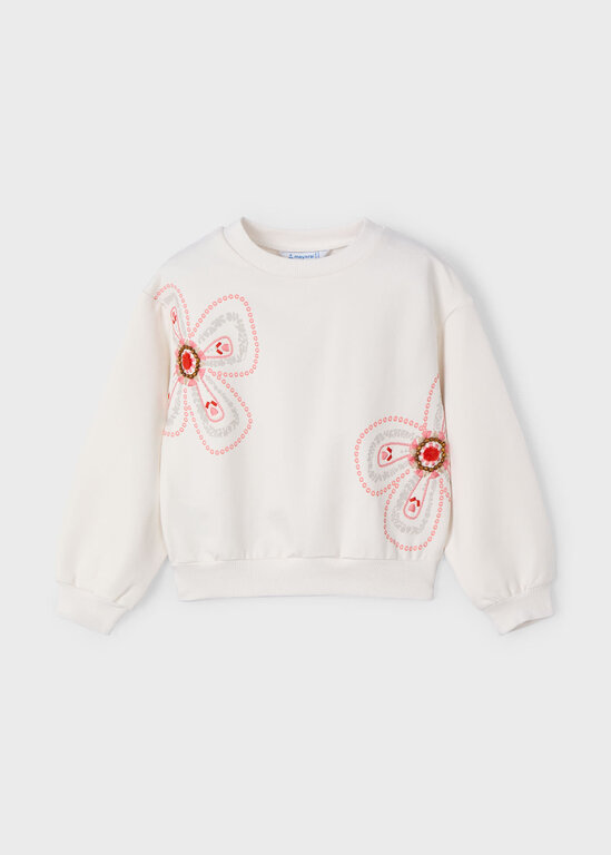 MAYORAL PULL AVEC BRODERIES DE FLEURS - ÉCRU