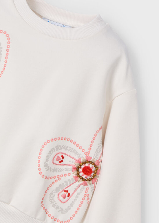 MAYORAL PULL AVEC BRODERIES DE FLEURS - ÉCRU