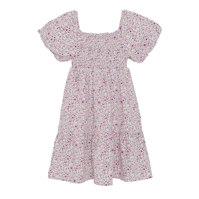 CREAMIE ROBE NID D'ABEILLE FLEURI - CRÈME