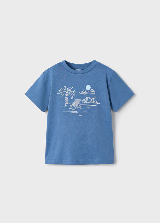 T-SHIRT AVEC BRODERIE DE PLAGE - BLEU