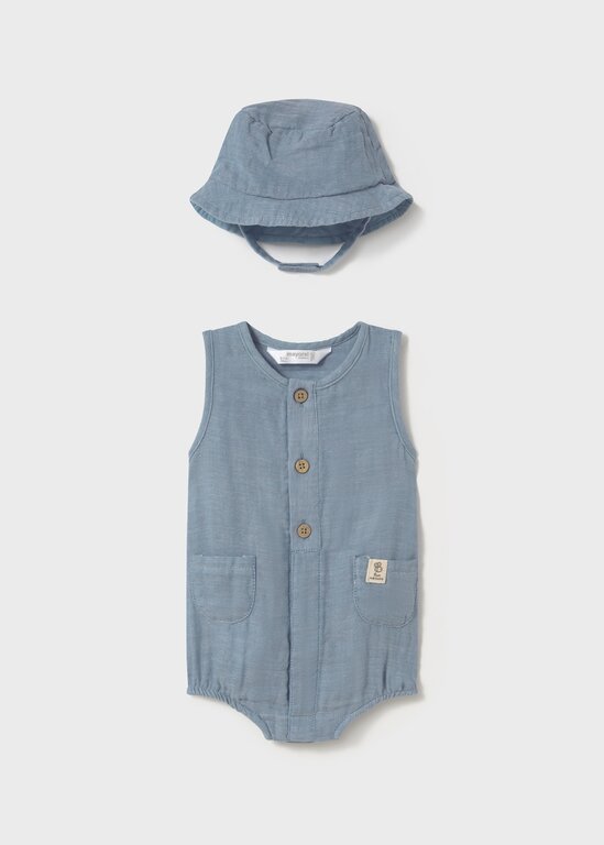 MAYORAL BARBOTEUSE EN CHAMBRAY AVEC BONNET - BLEU